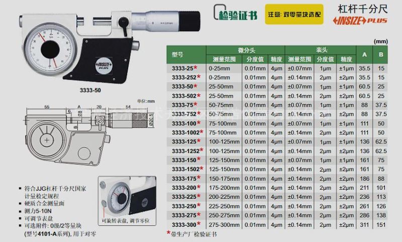 正品原装杠杆千分尺系列